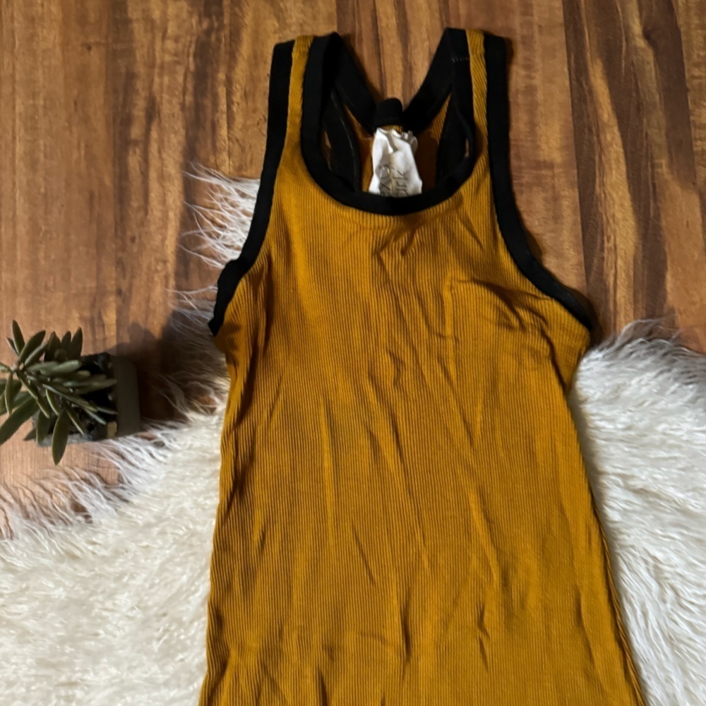 Alexa Stark Mustard Yellow Ribbed Midi Tank Dress - Picture 3 of 6